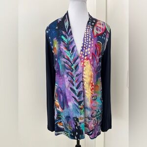 SIMPLY ART by Dolcezza Long Sleeve Lightweight Deep V Neck Top Abstract Art Chic